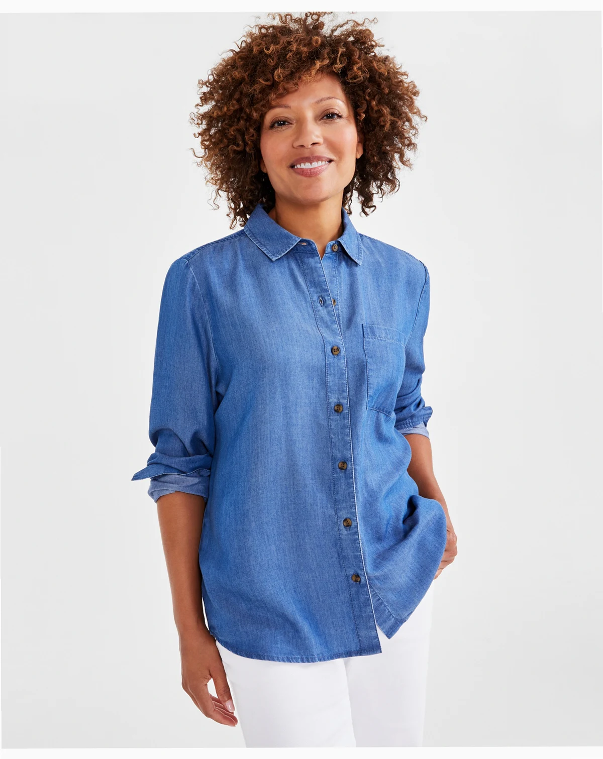 Women's Chambray Perfect Button-Up Shirt, Exclusively at Macy's