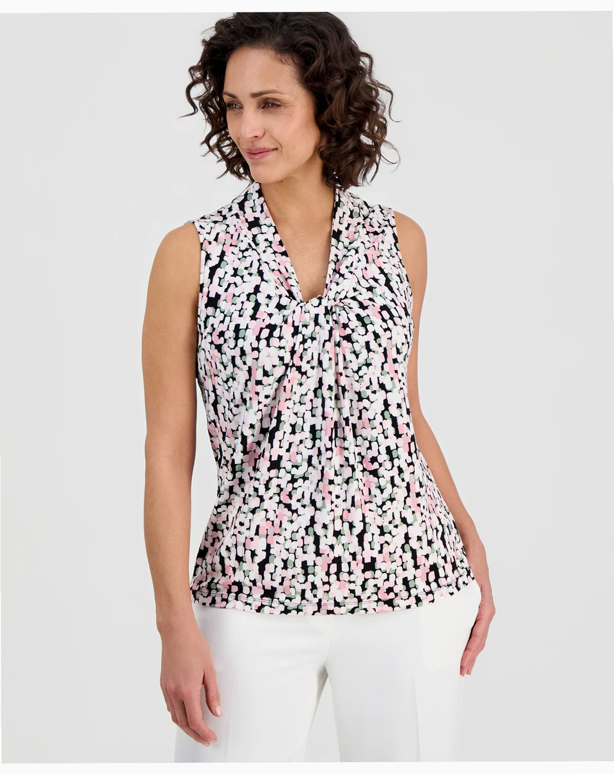 Women's Printed Knot-Neck Sleeveless Top, Regular & Petite