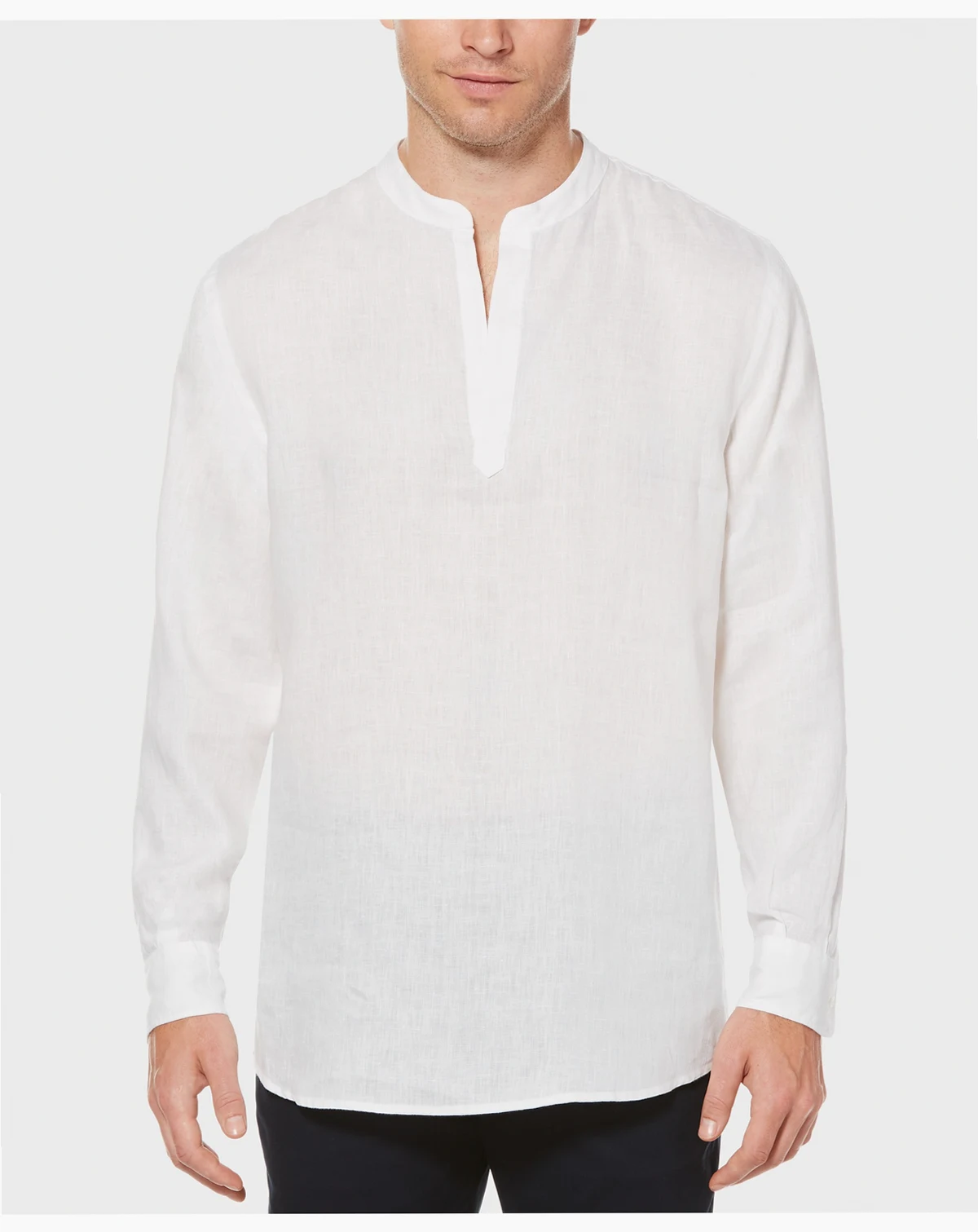 Men's Solid Linen Popover Long Sleeve Shirt