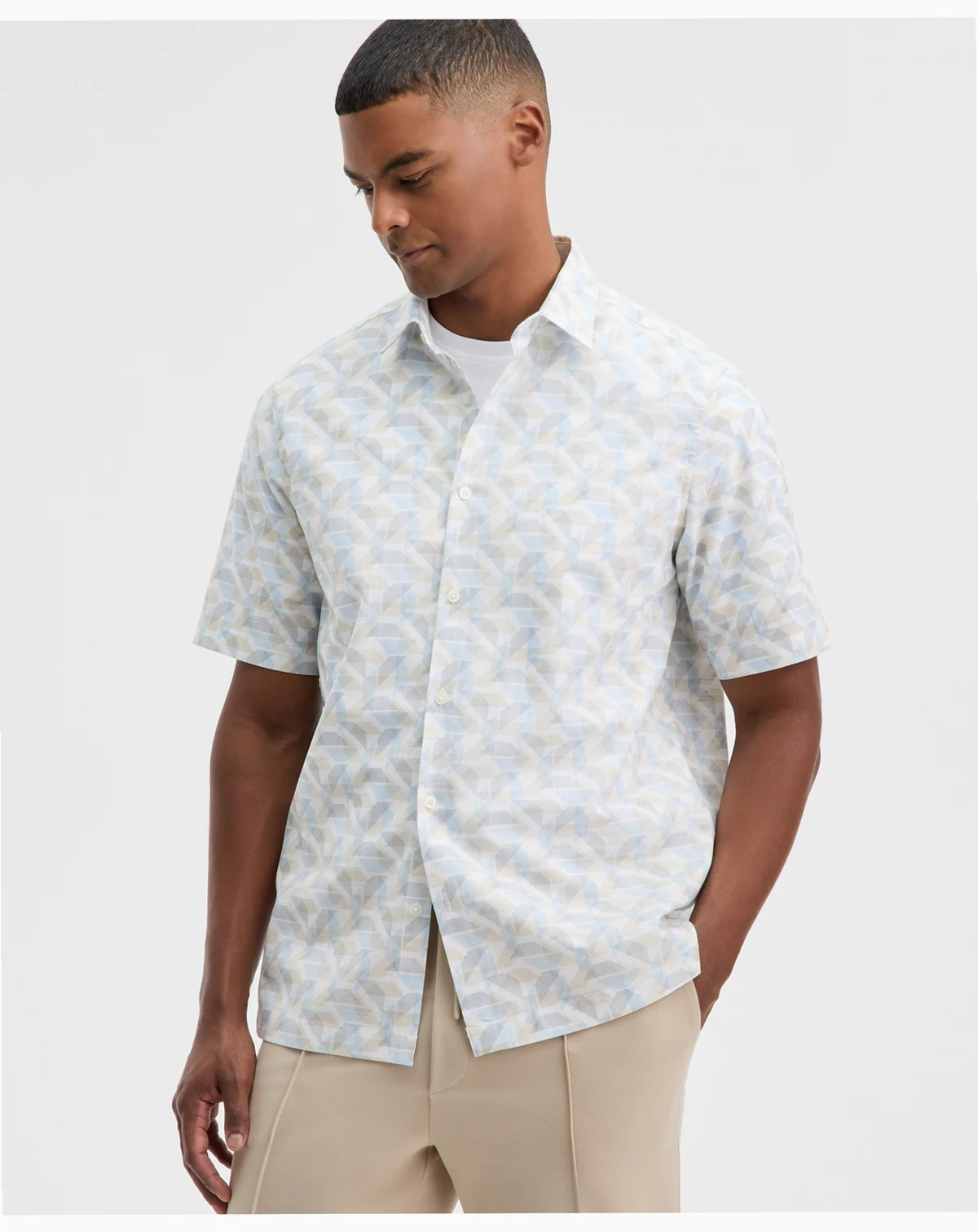 Men's Jesse Geo-Print Short-Sleeve Button Shirt, Macy's Exclusive