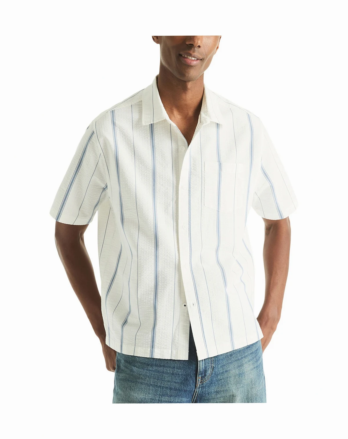 Men's Short-Sleeve Stripe Collared Shirt