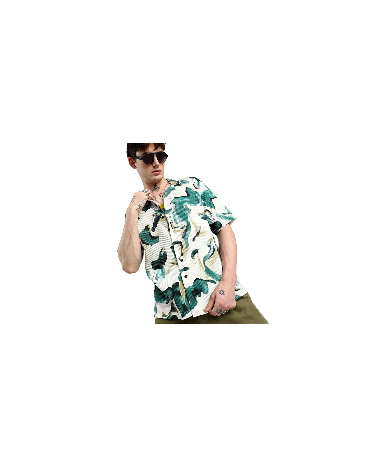 Men's Emerald Green Oversized Swirl Strokes Shirt