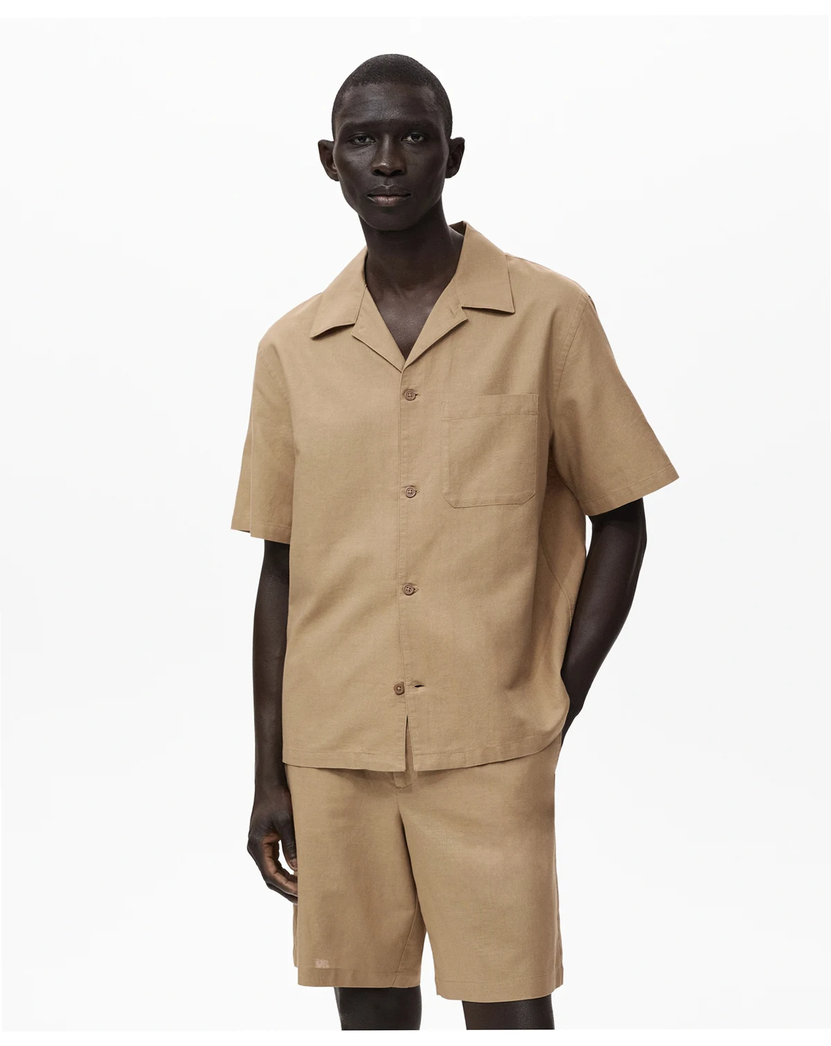 Men's Bowling Collar and Pocket Linen Shirt