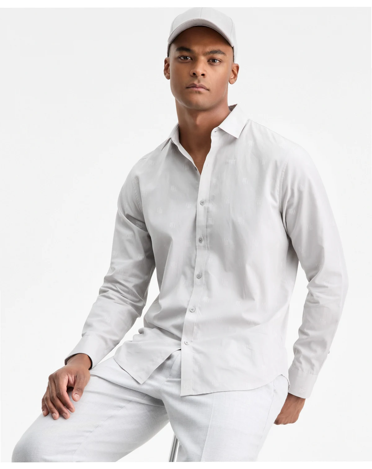 Men's Long-Sleeve Micro Chevron Shirt, Macy's Exclusive