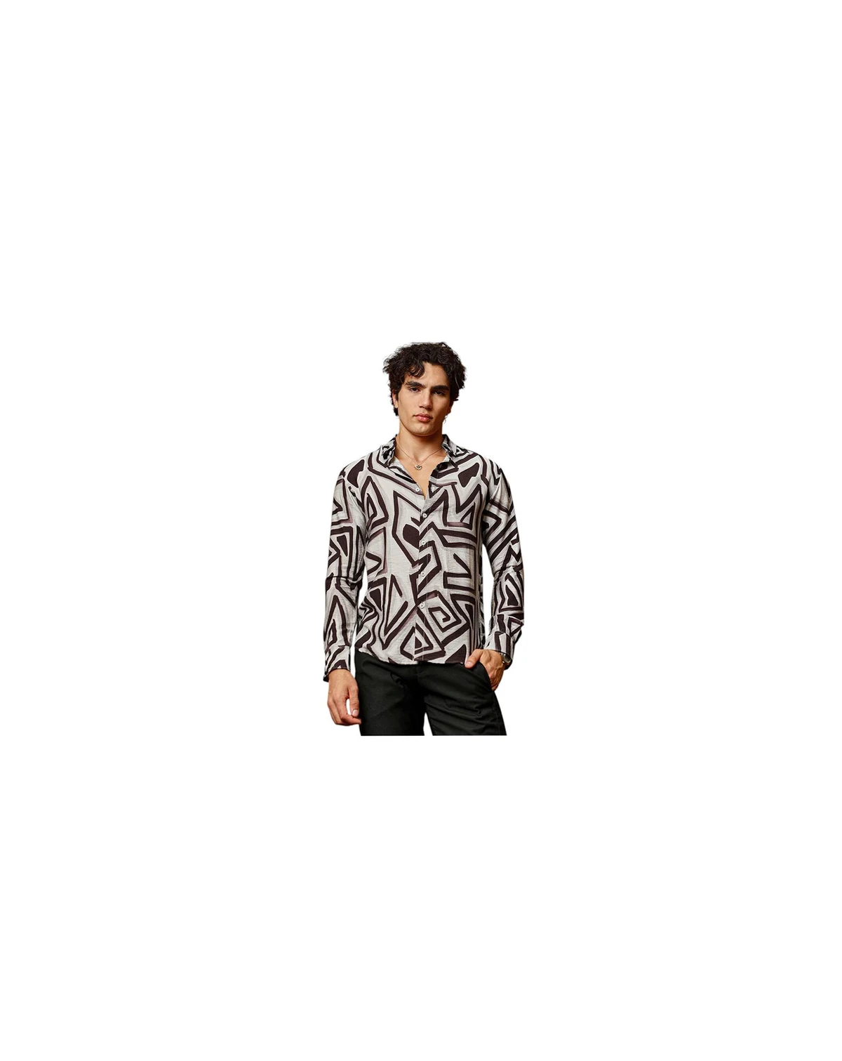 Men's Onyx Black & Cloud Grey Abstract Breezy Shirt
