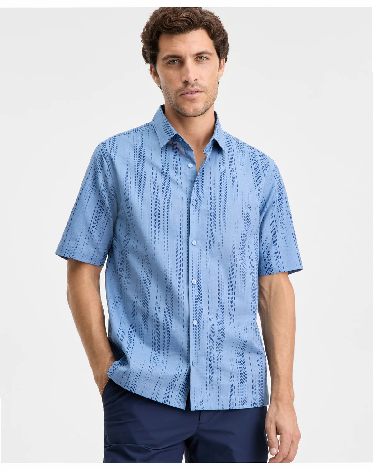 Men's Dashed Lines Printed Short-Sleeve Button Shirt, Macy's Exclusive