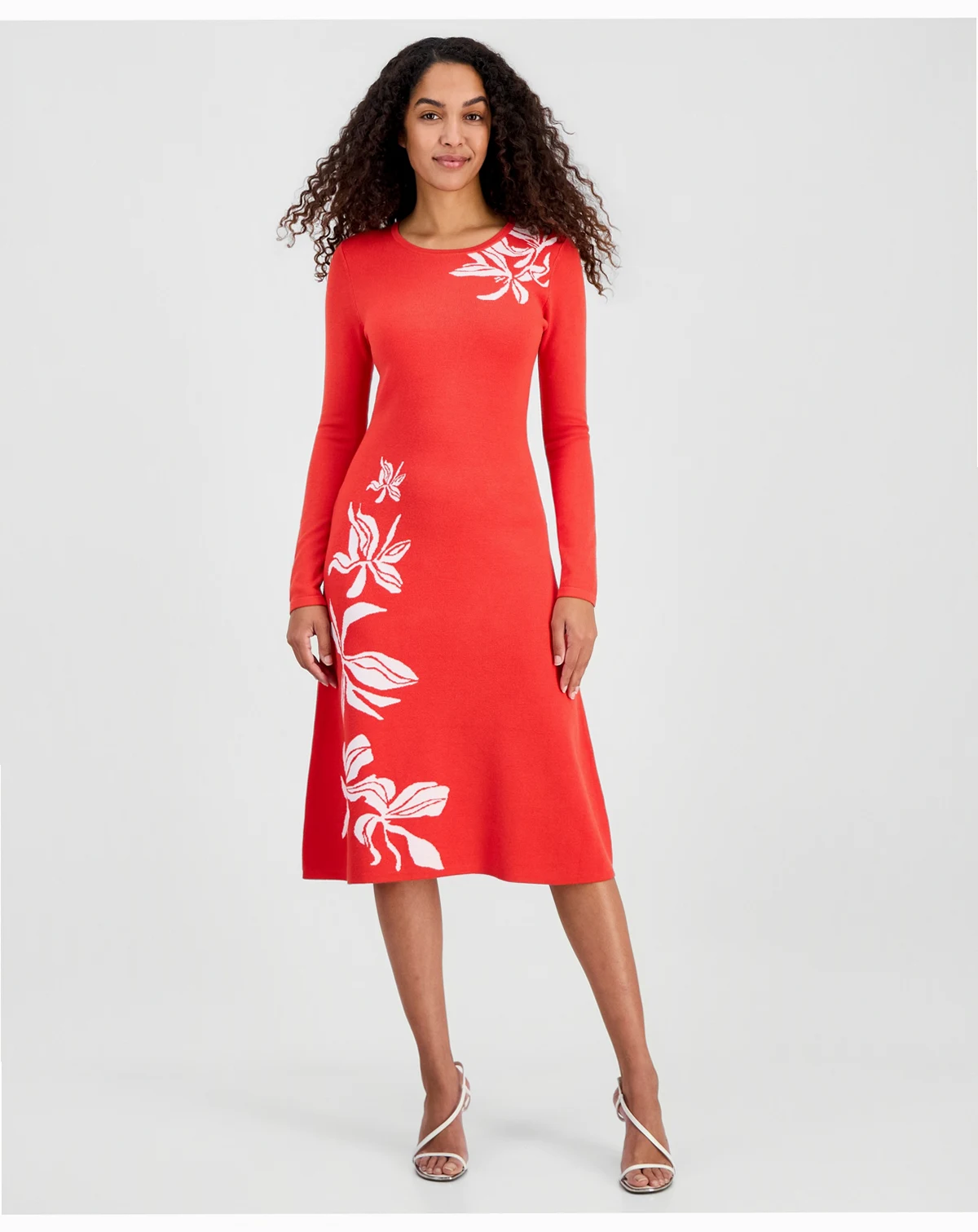 Women's Jacquard Florals Fit & Flare Sweaterdress