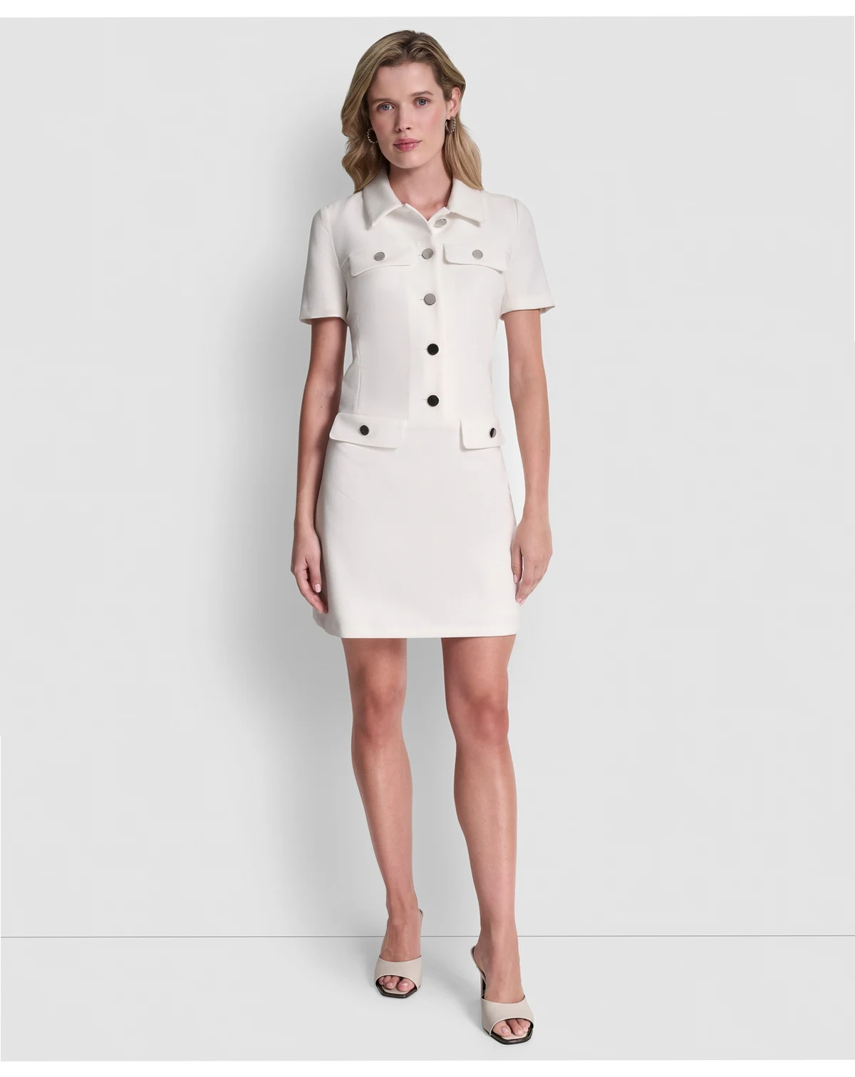 Women's Short Sleeve Collared Neck Button Front Dress
