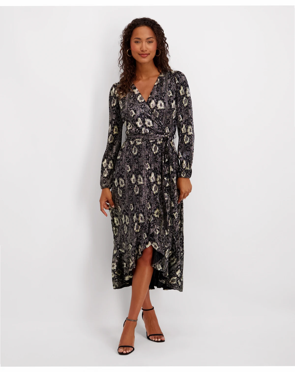 Women's Wrap Long-Sleeve Midi Dress
