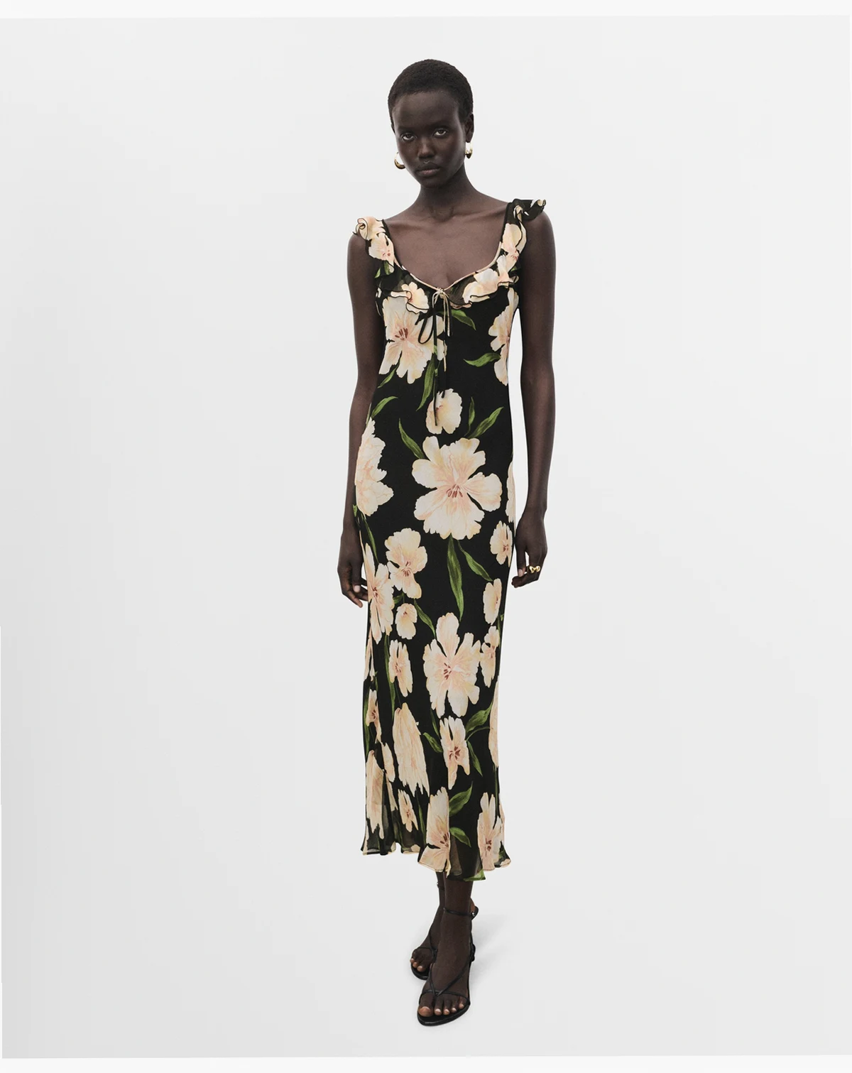 Women's Ruffle Detail Floral-Print Dress