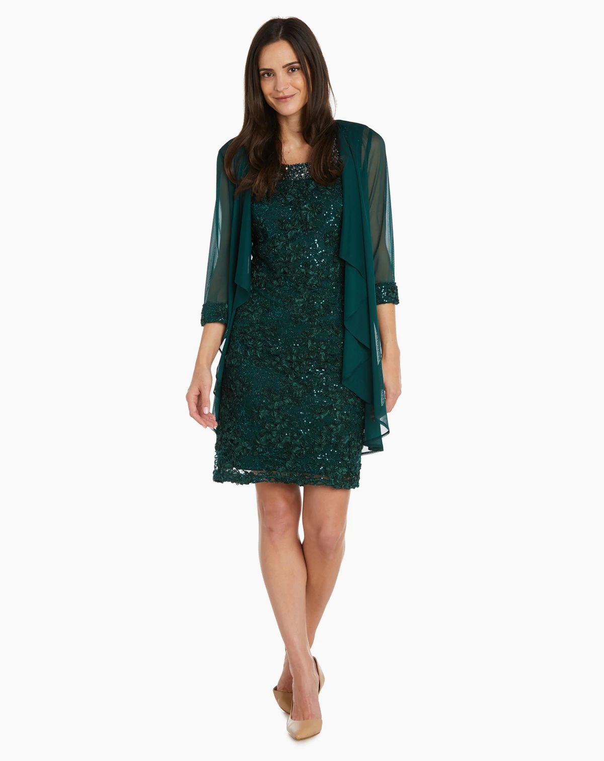 Embellished Lace Dress & Waterfall Jacket