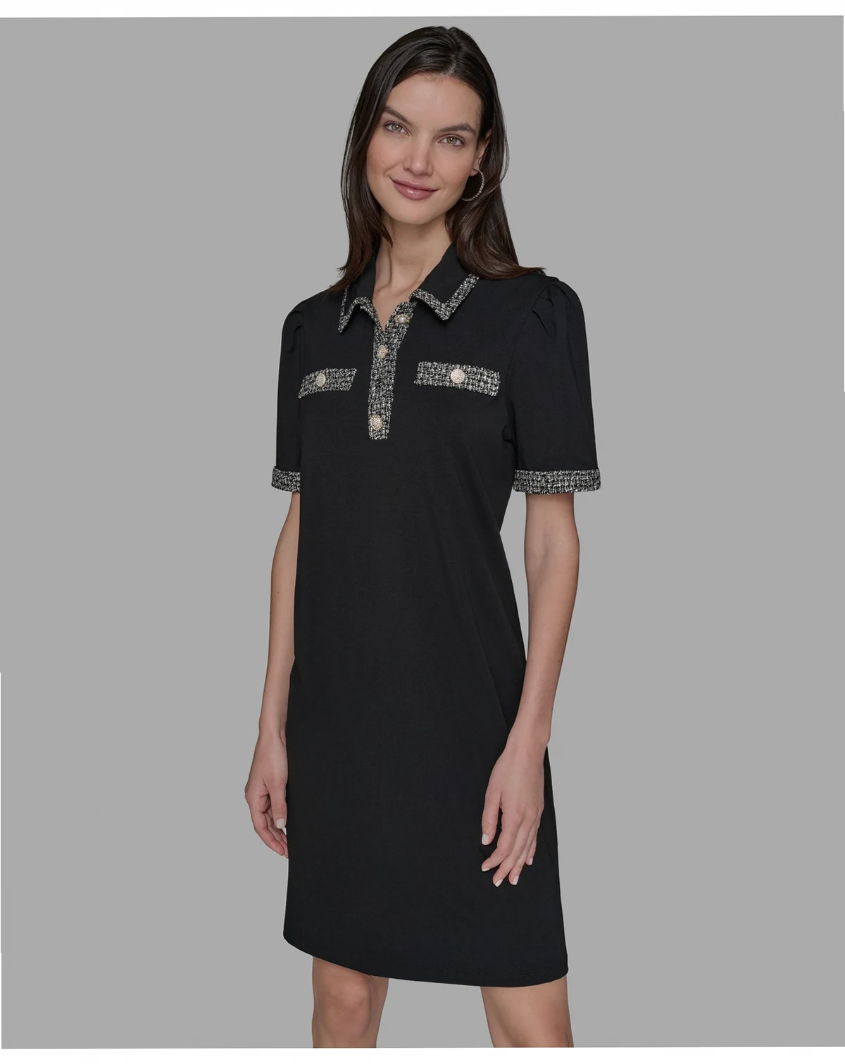 Women's Tweed-Trim Button-Front Dress