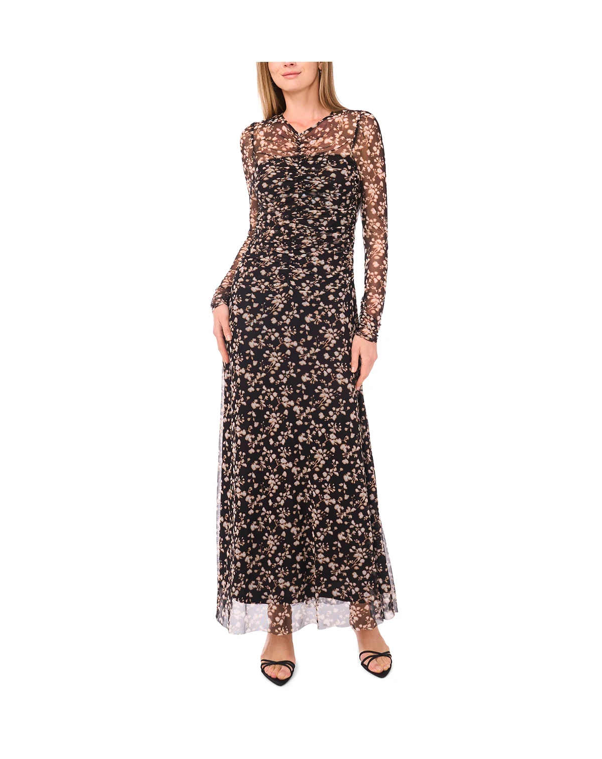 Women's Printed V-Neck Long Sleeve Dress