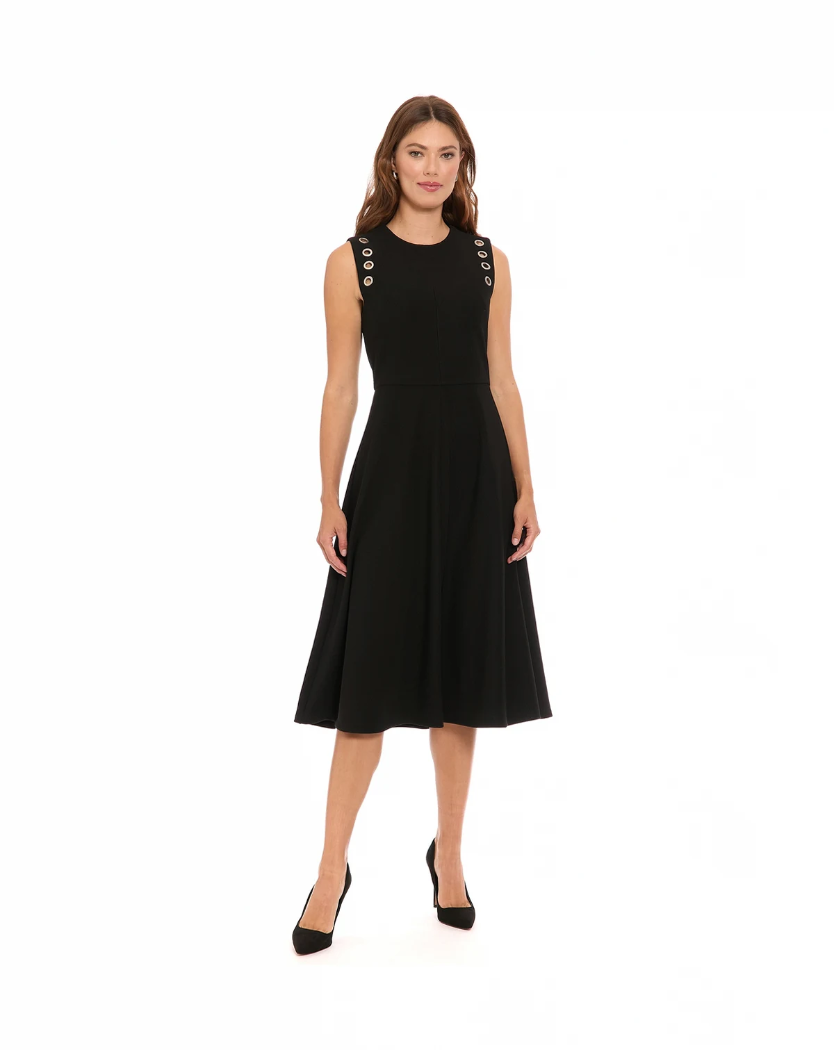 Women's Fit And Flare Grommet Detailed Midi Dress