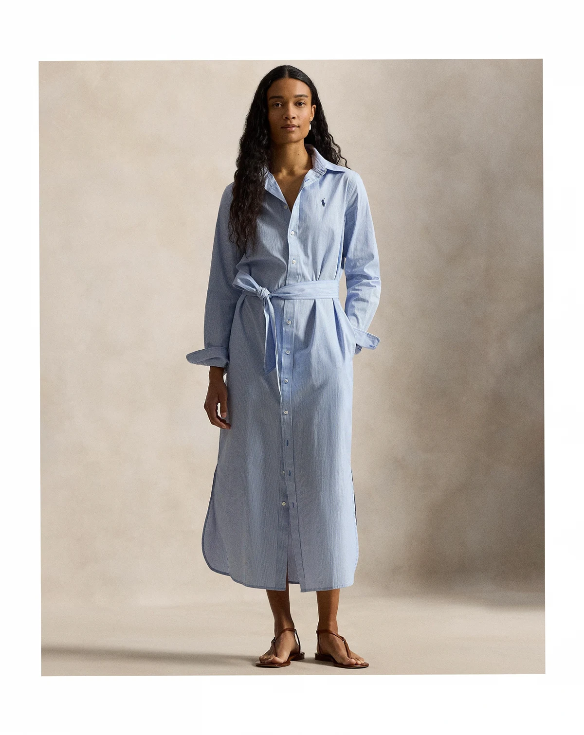 Women's Long-Sleeve Collared Shirt Dress
