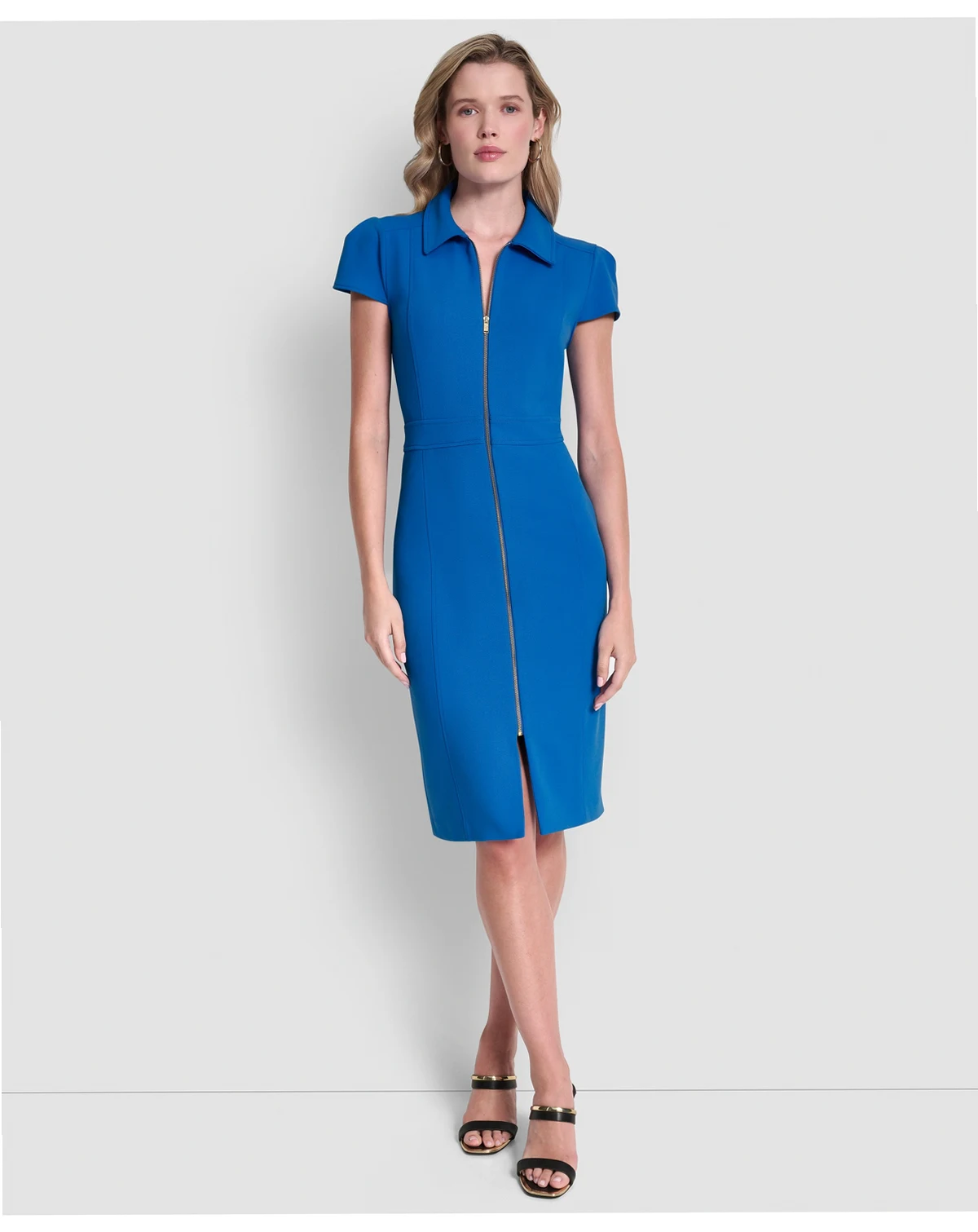 Women's Cap Sleeve Collared Neck Full Zip Dress