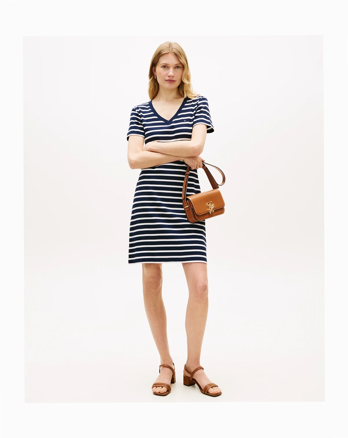 Women's Ribbed Stripe V-Neck T-Shirt Dress