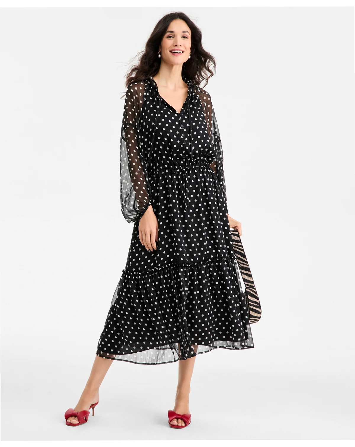 Women's Polka Dot Blouson-Sleeve Maxi Dress, Macy's Exclusive