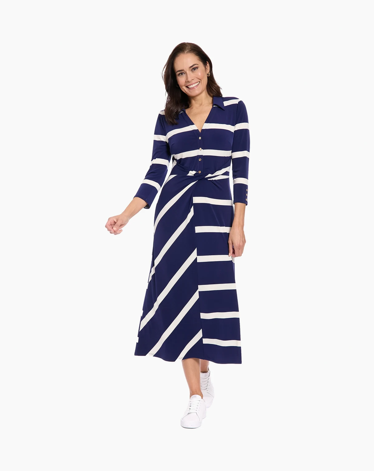 Women's 3/4-Sleeve Stripe Shirt Dress
