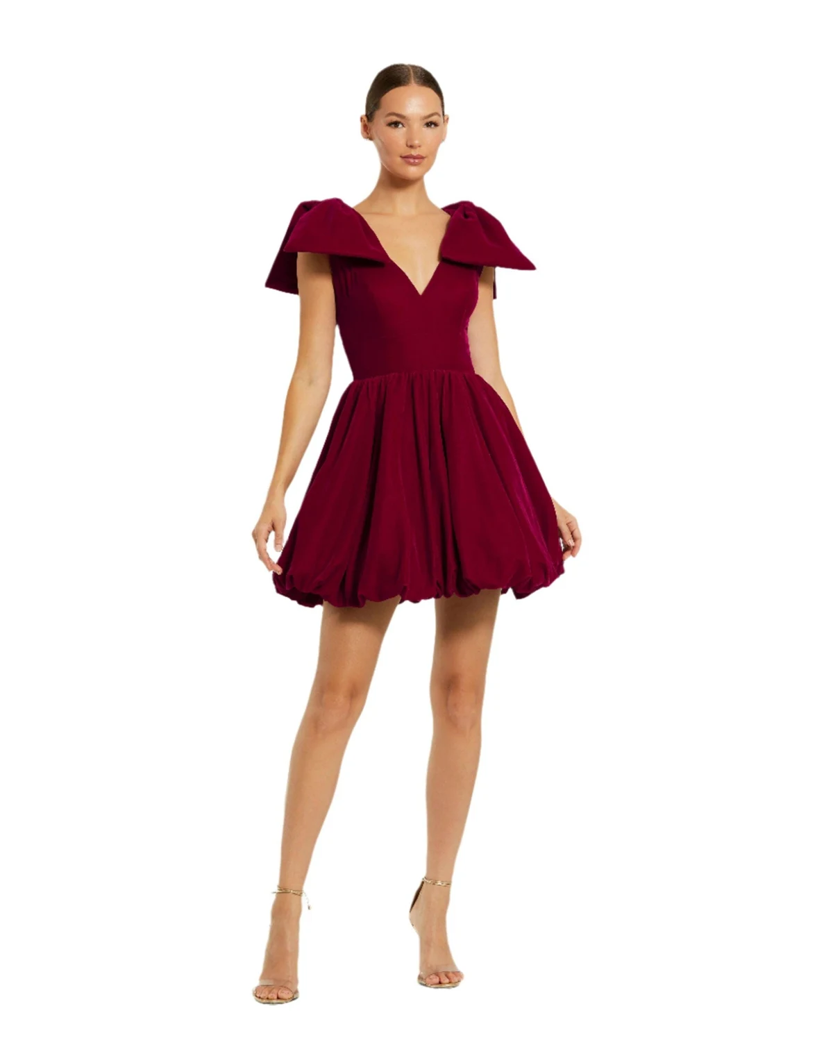 Women's Shoulder Bow Velvet Bubble Mini Dress