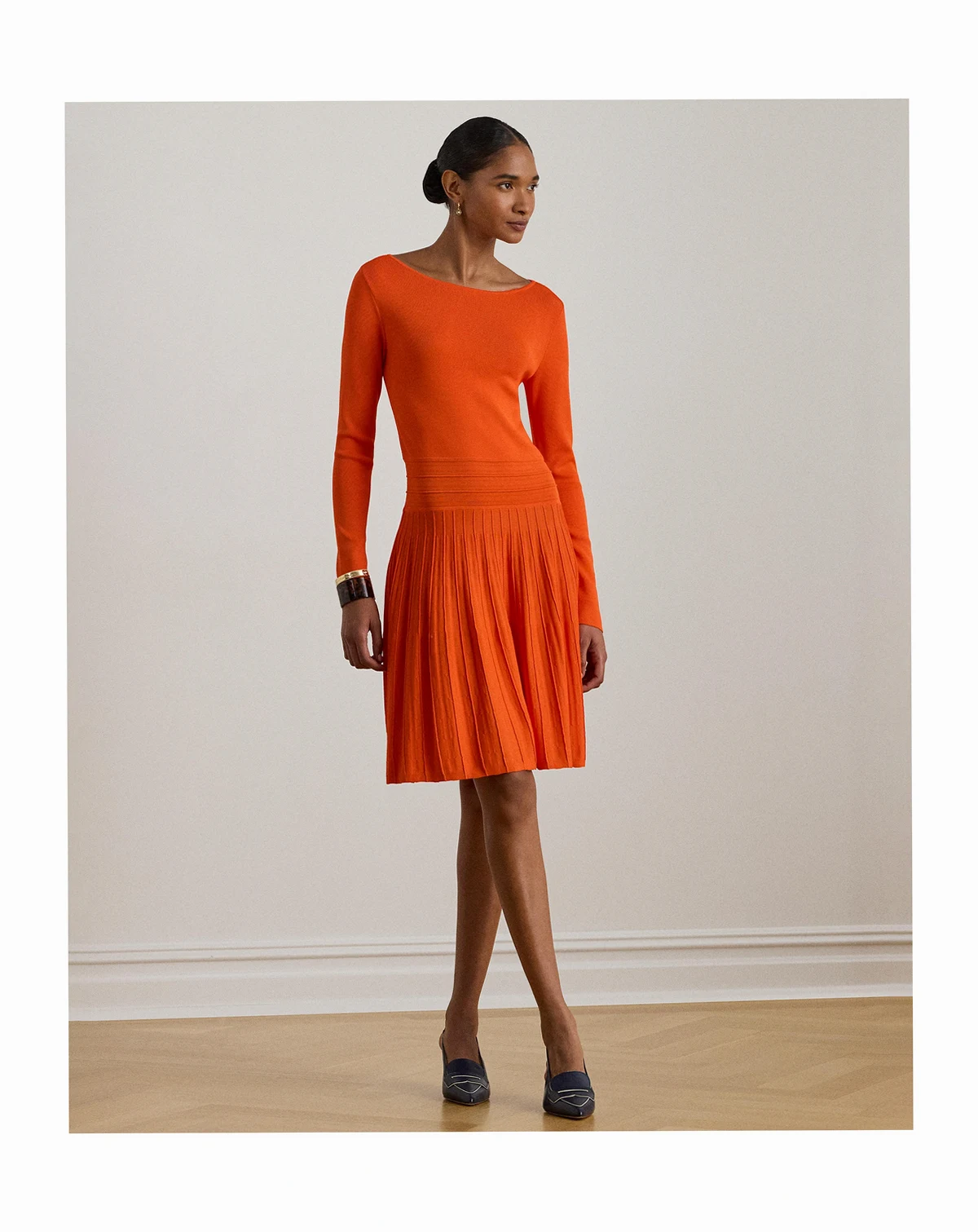 Women's Pleated Fit & Flare Boat Neck Dress
