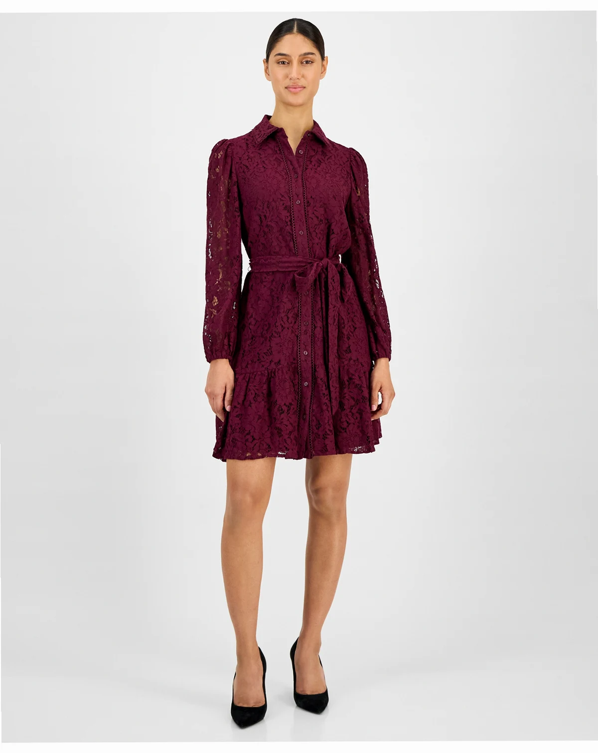 Women's Lace Tie-Waist Tiered Shirtdress