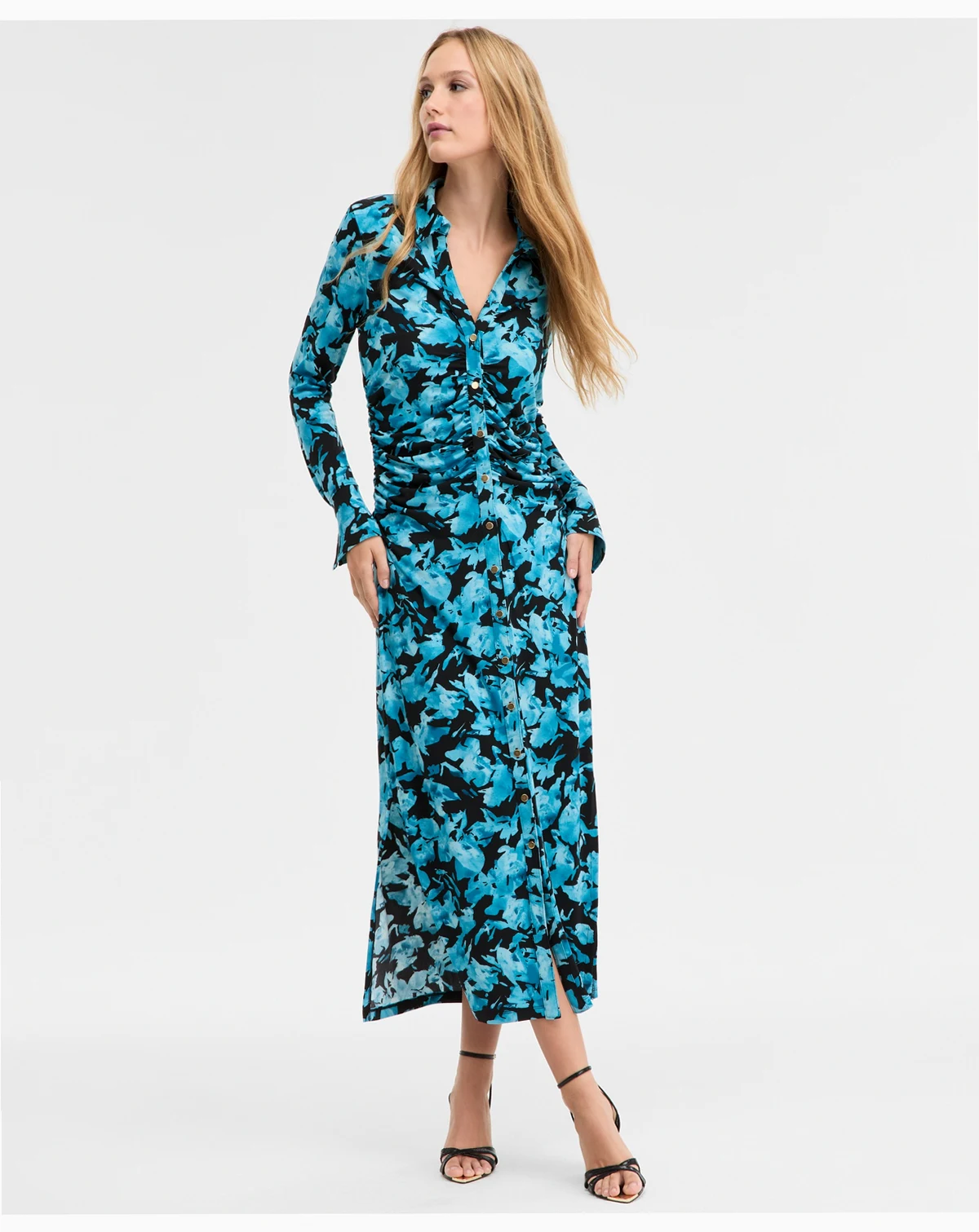 Women's Printed Long Sleeve Collared Maxi Dress, Macy's Exclusive