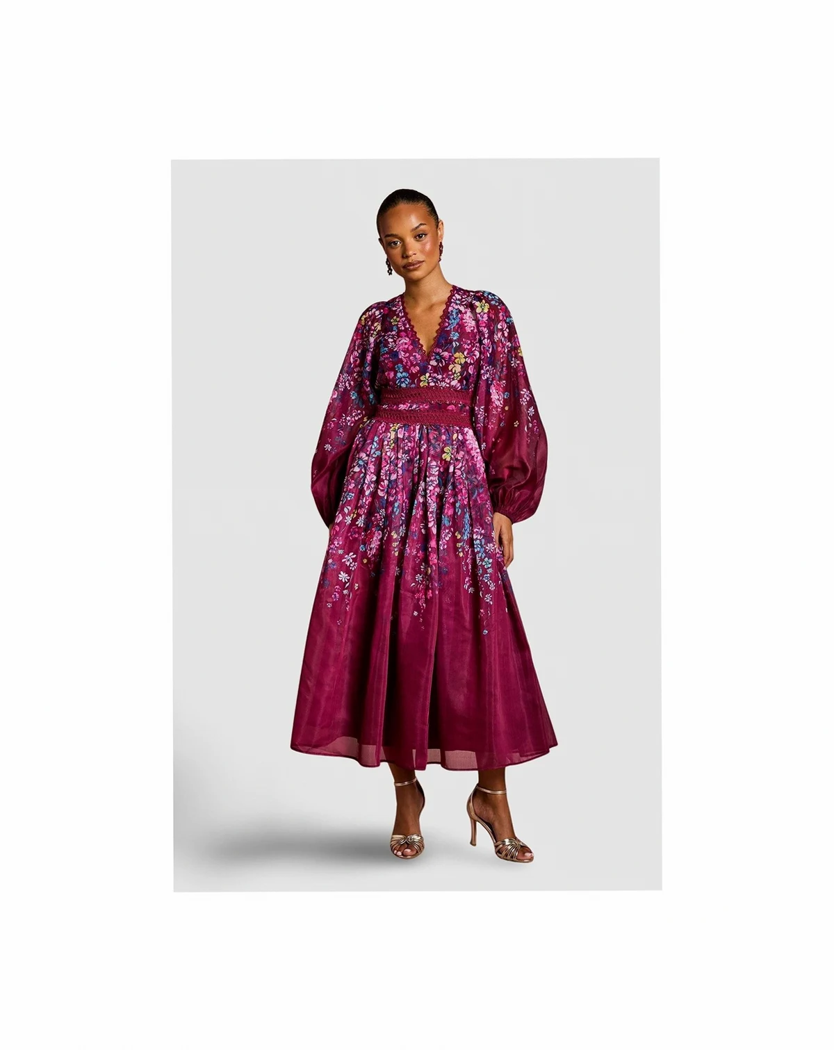 Petite Organza Lace Trim Midaxi Dress