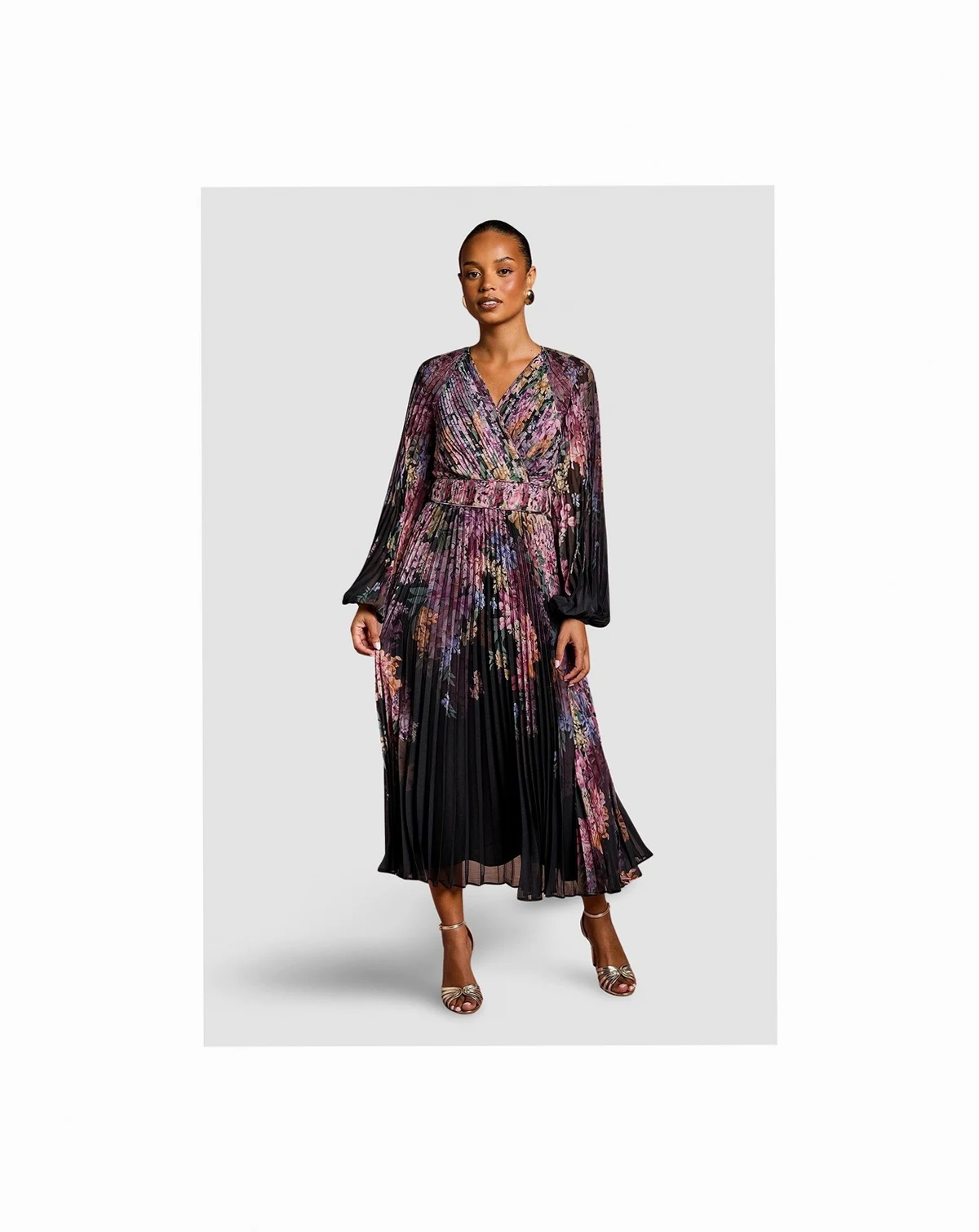 Women's Printed Pleated Wrap Dress