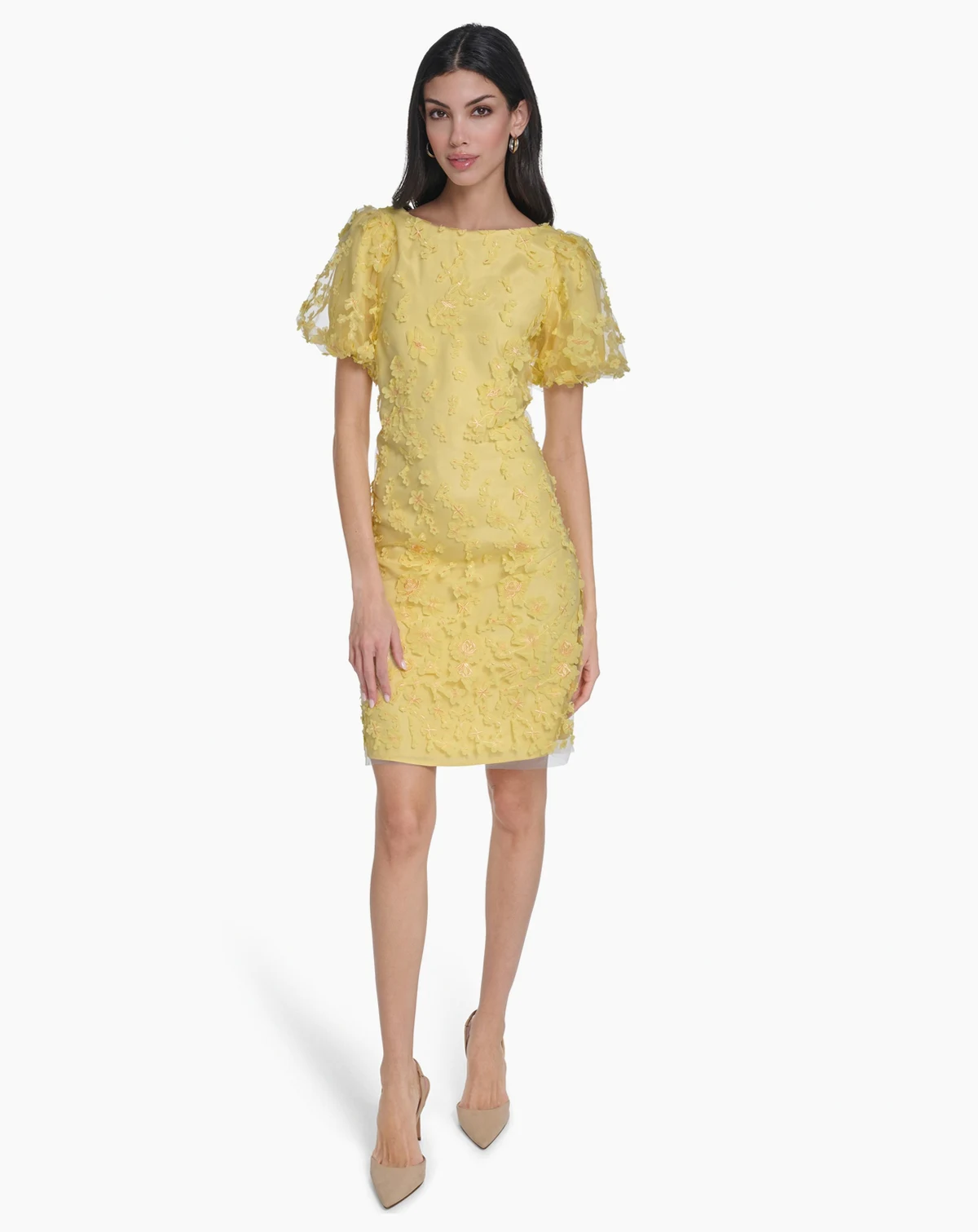 Petite Boat Neck Puff-Sleeve Shift Dress