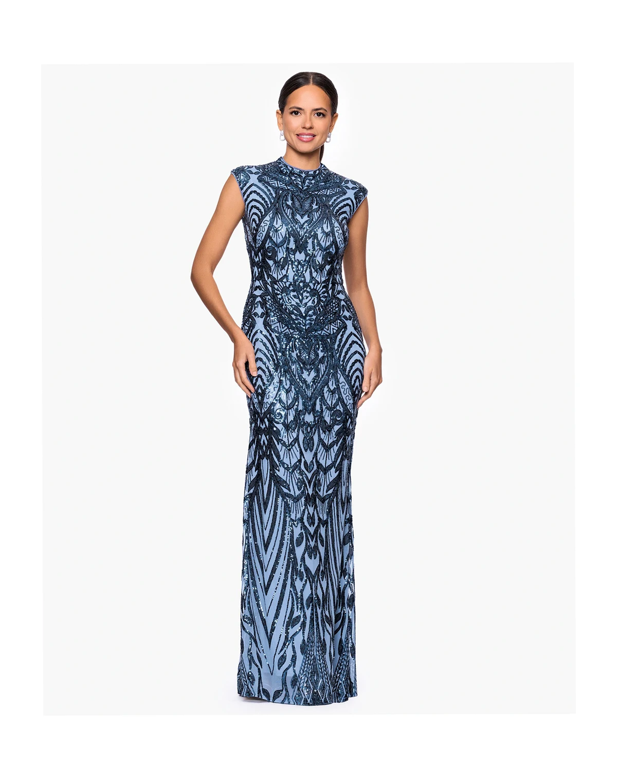 Petite Printed Mock Neck Gown