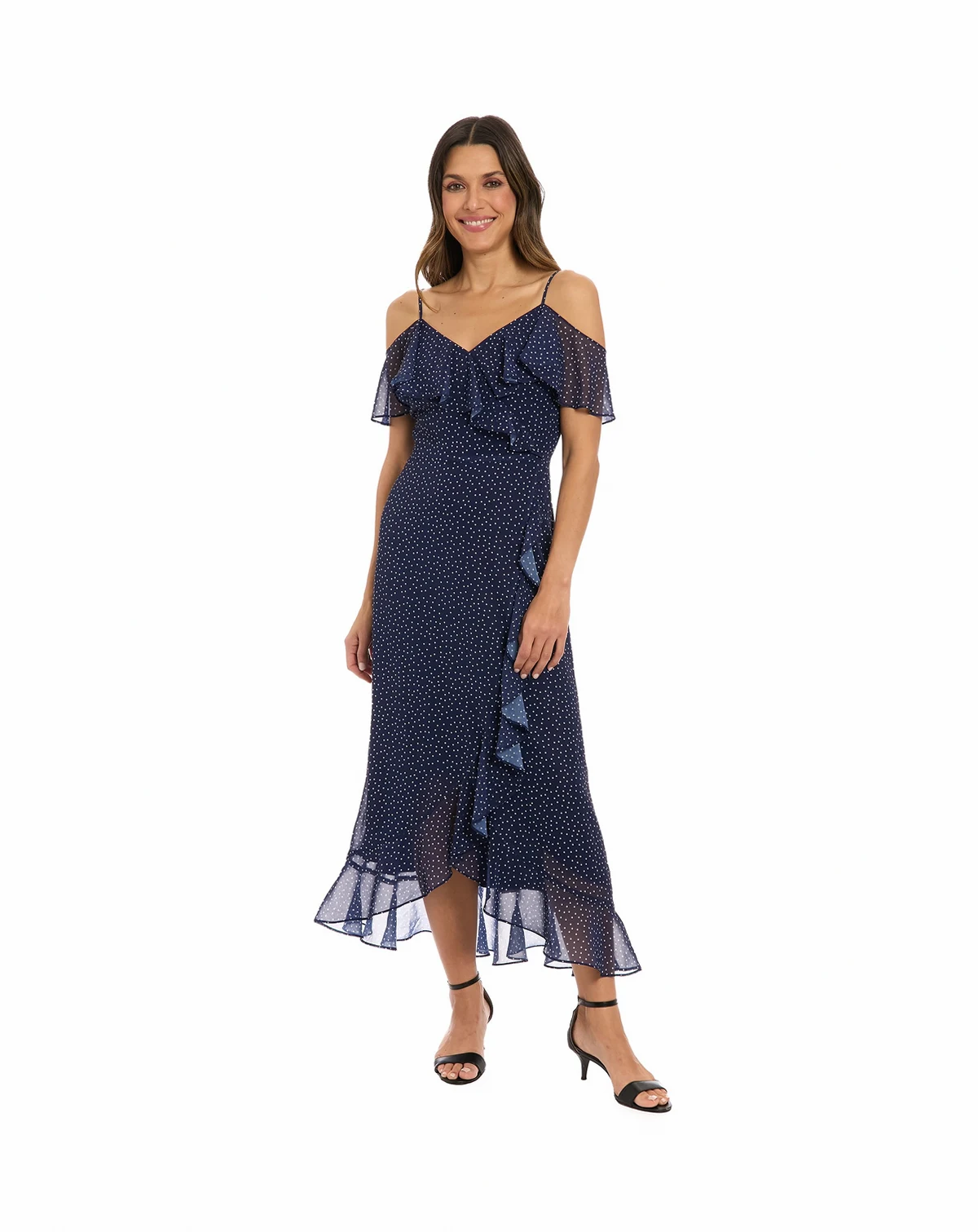 Petite Cold Shoulder V-Neck Maxi Dress