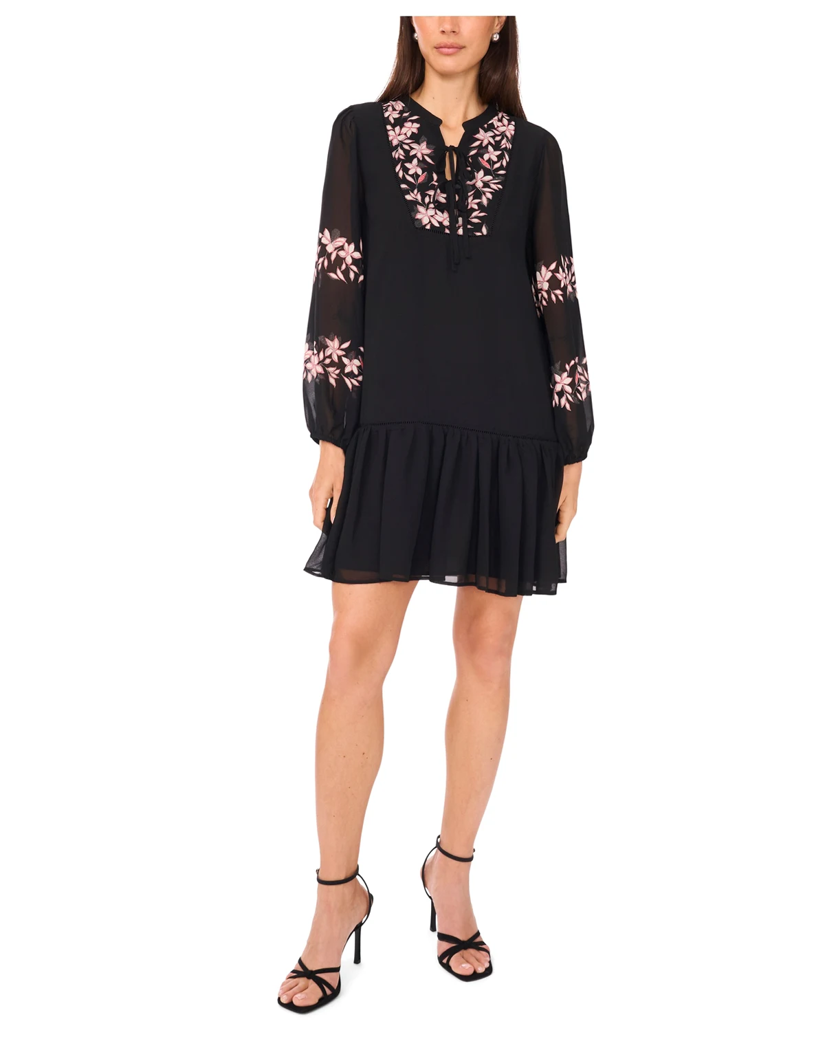 Petite Placement Print Long Sleeves Shift Dress