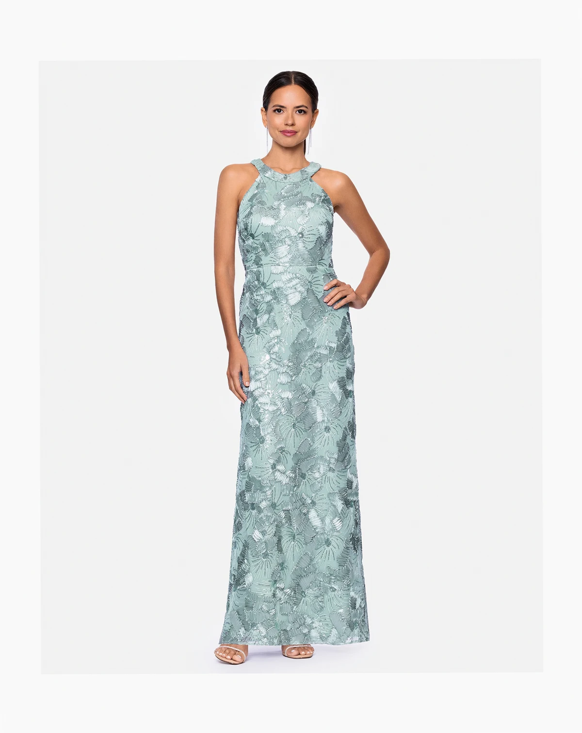 Petite Sleeveless Floral Sequin Sheath Gown
