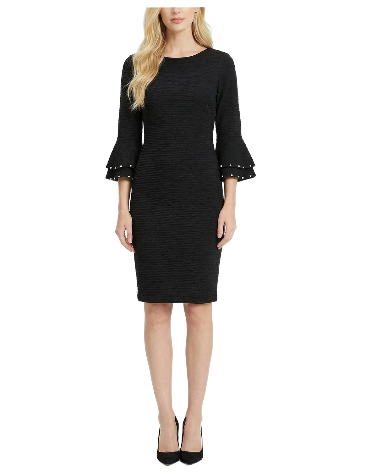 Petite Long-Sleeve Dress With Bell Cuffs