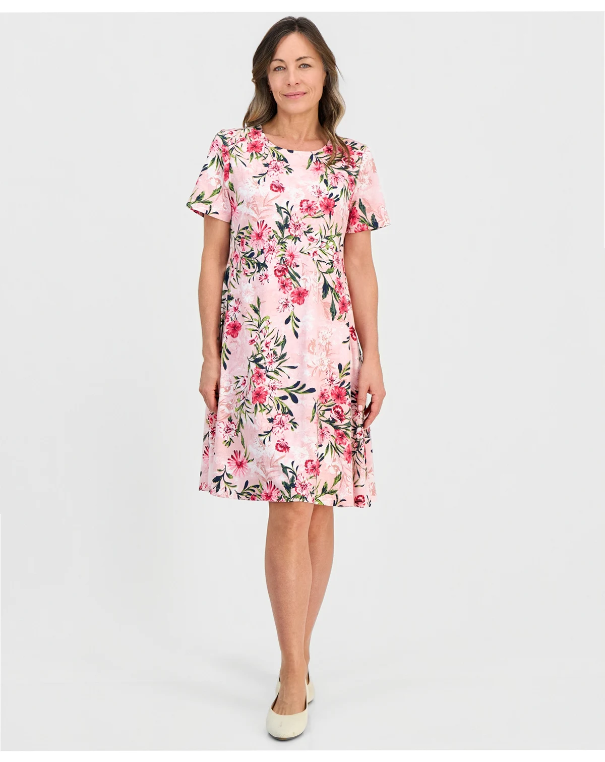 Petite Short-Sleeve Floral T-Shirt Dress, Created for Macy's