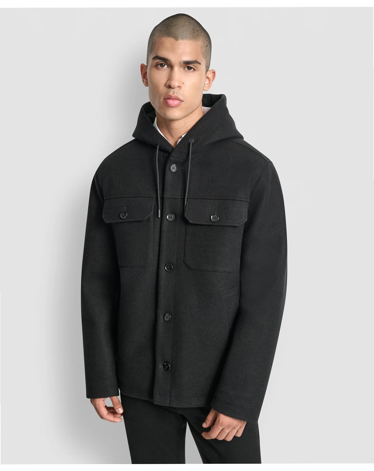 Men's Faux Wool Hooded Shirt Jacket