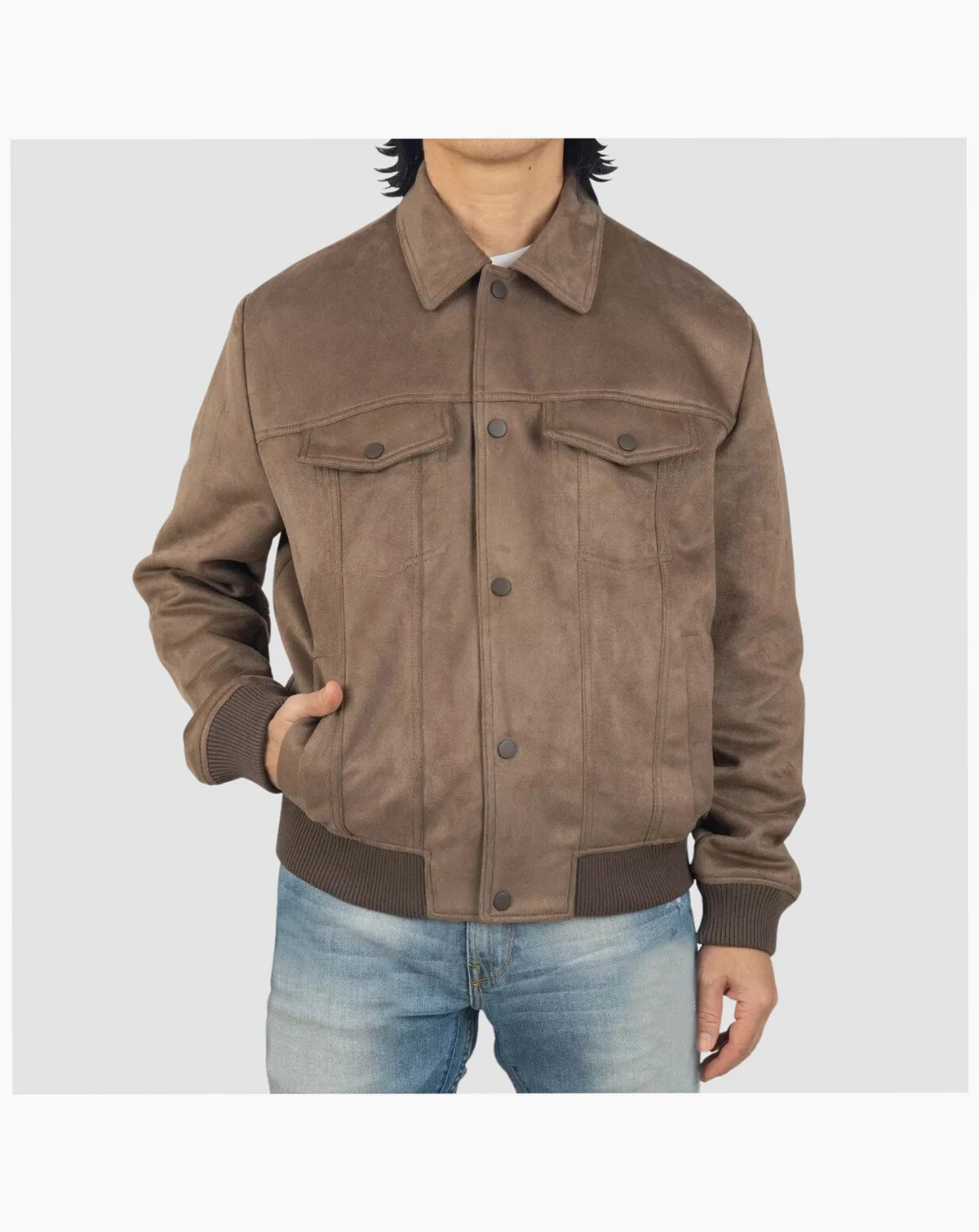 Men's Blake Suede Bomber Jacket – Lightweight Slim Fit Casual Softshell Coat with 5 Pockets