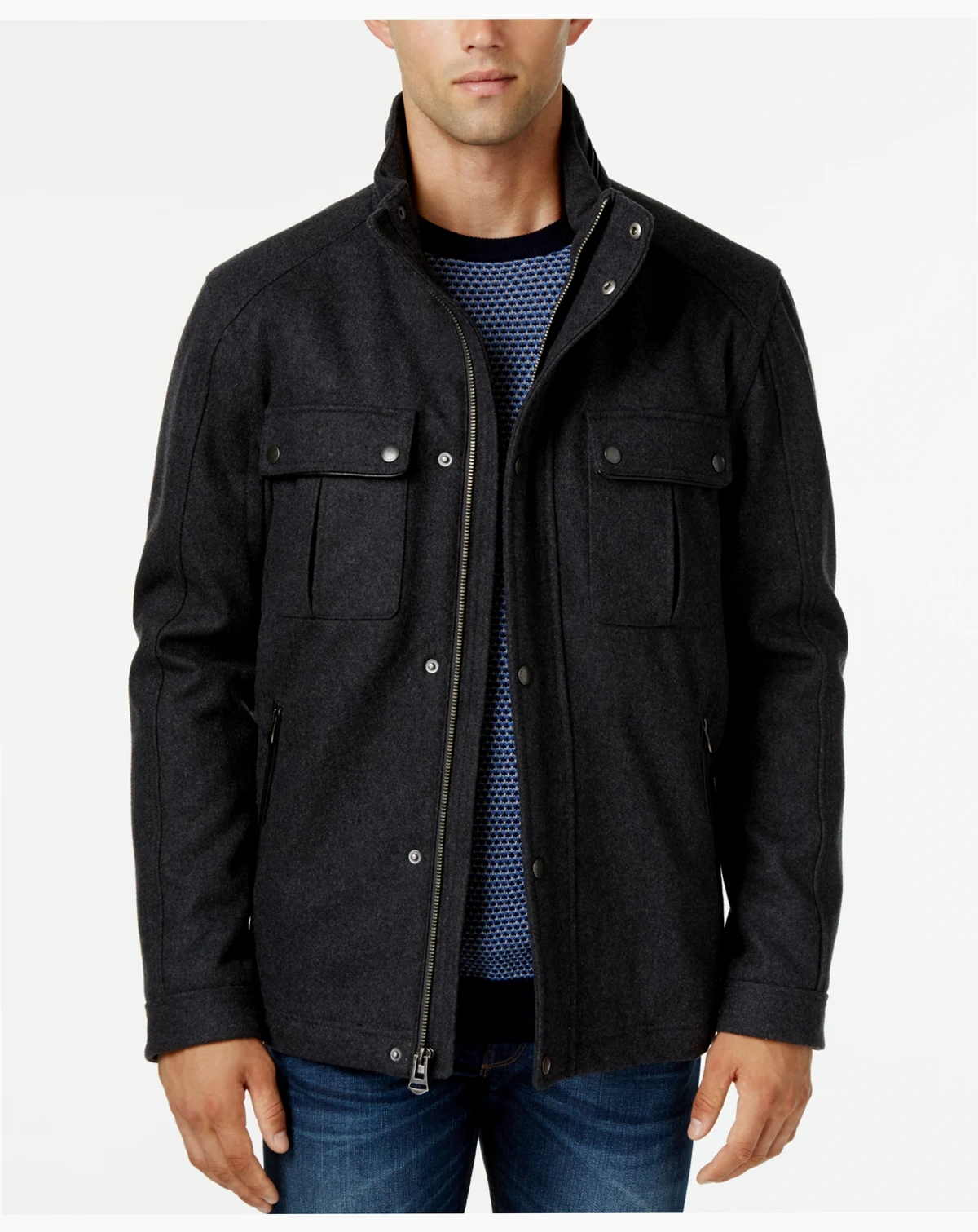 Men's Wool Melton Trucker with Faux Leather Trim