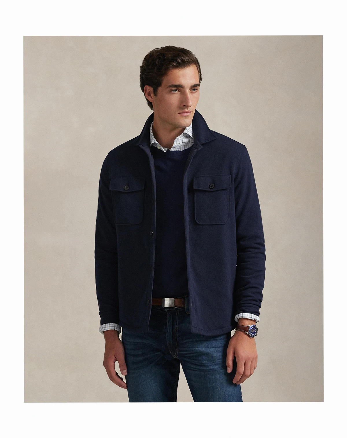 Men's Long-Sleeve Double Knit Tech Hybrid Shirt Jacket