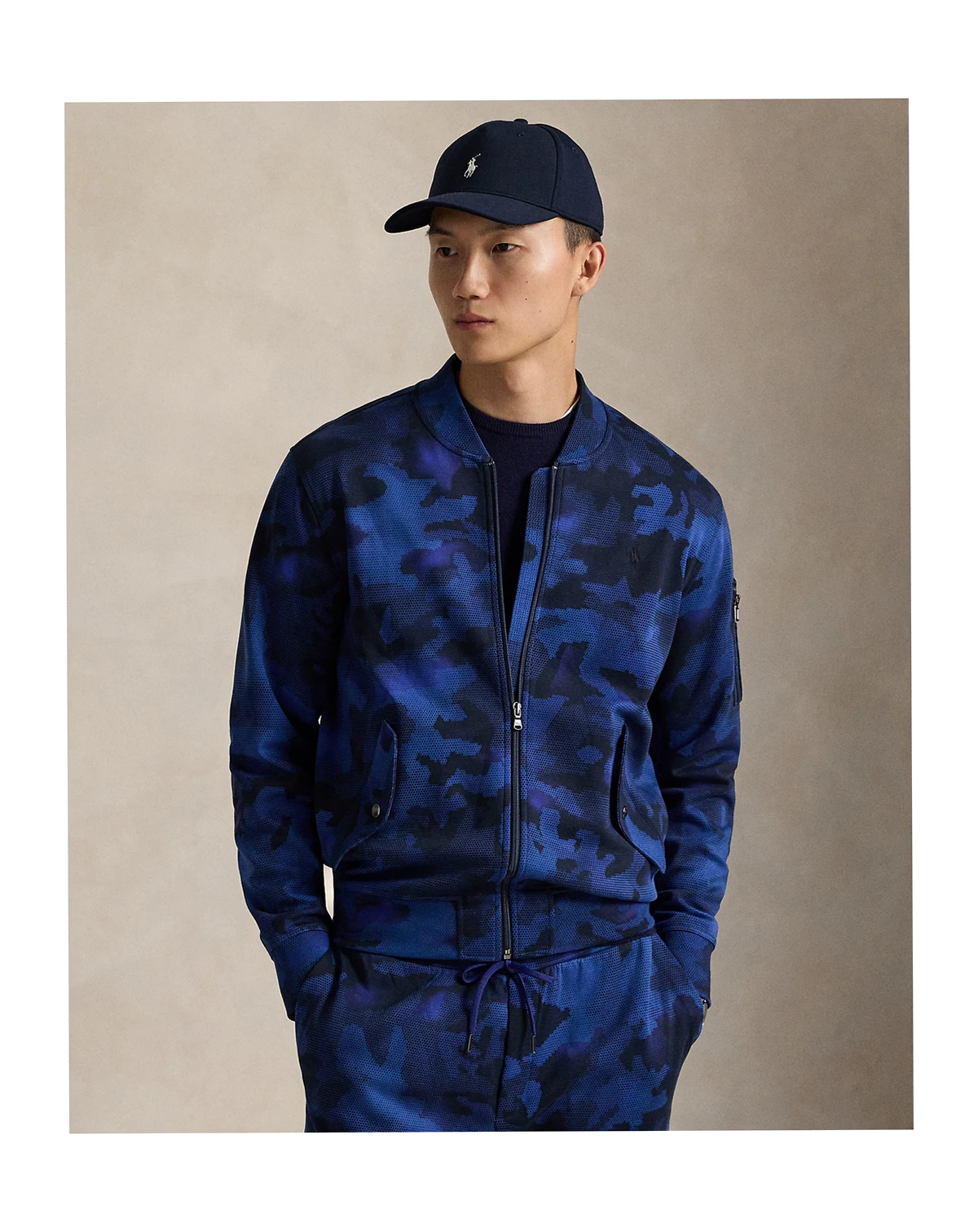 Men's Camo Double-Knit Long-Sleeve Bomber Jacket