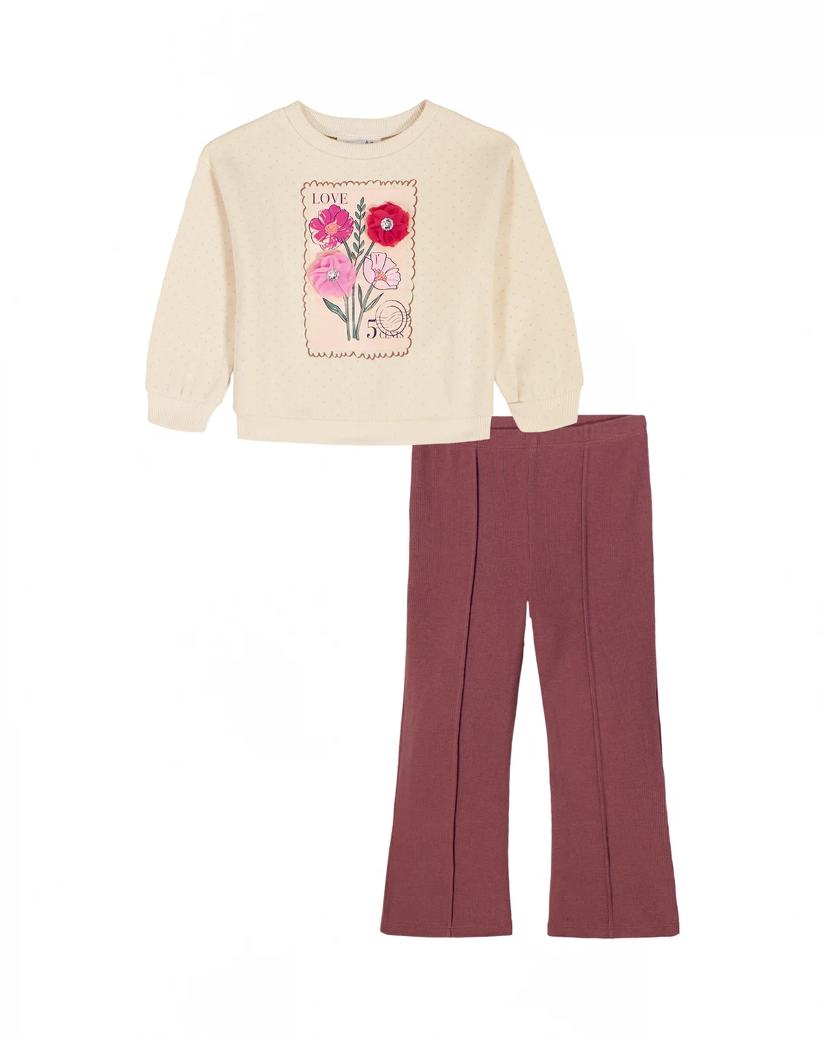 Girls' Toddler 2T-4T Crewneck Top and Leggings Pants, 2-Piece Set