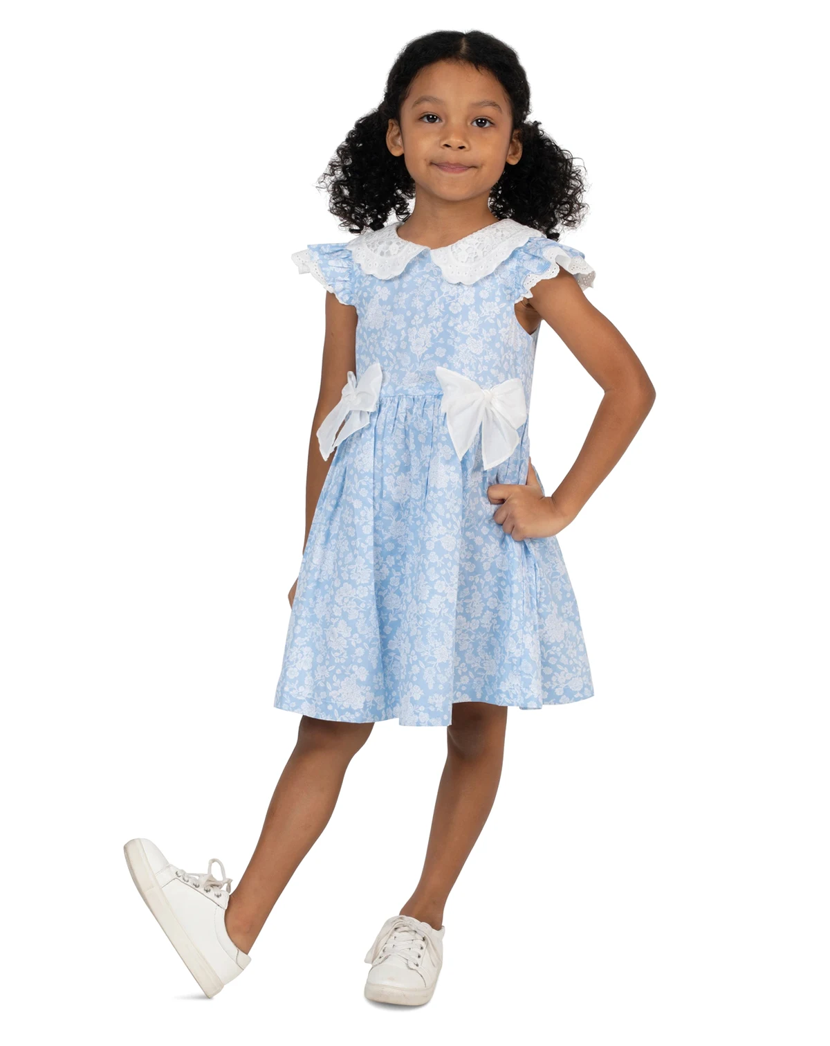 Girls' 2T-6X Flared Round Neck Bow Dress