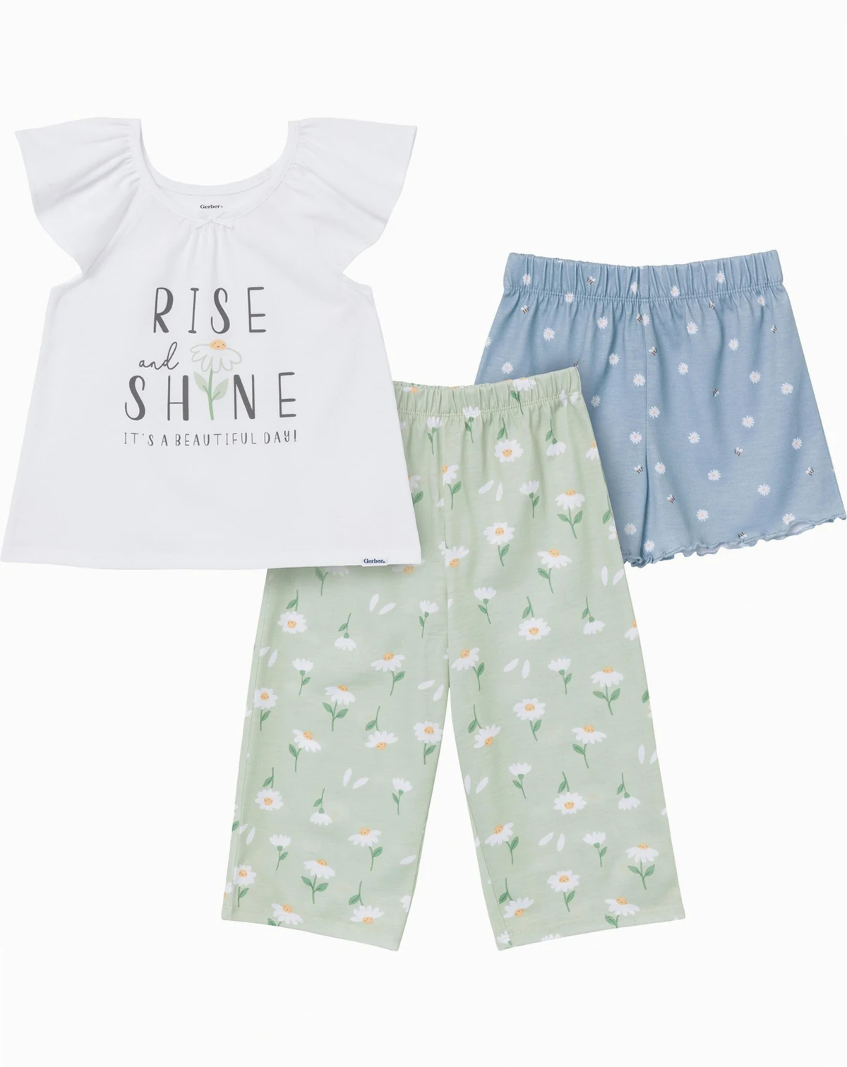 Toddler Girls 3-Piece T-Shirt, Shorts & Pants Pajama Set, Garderning, 5T