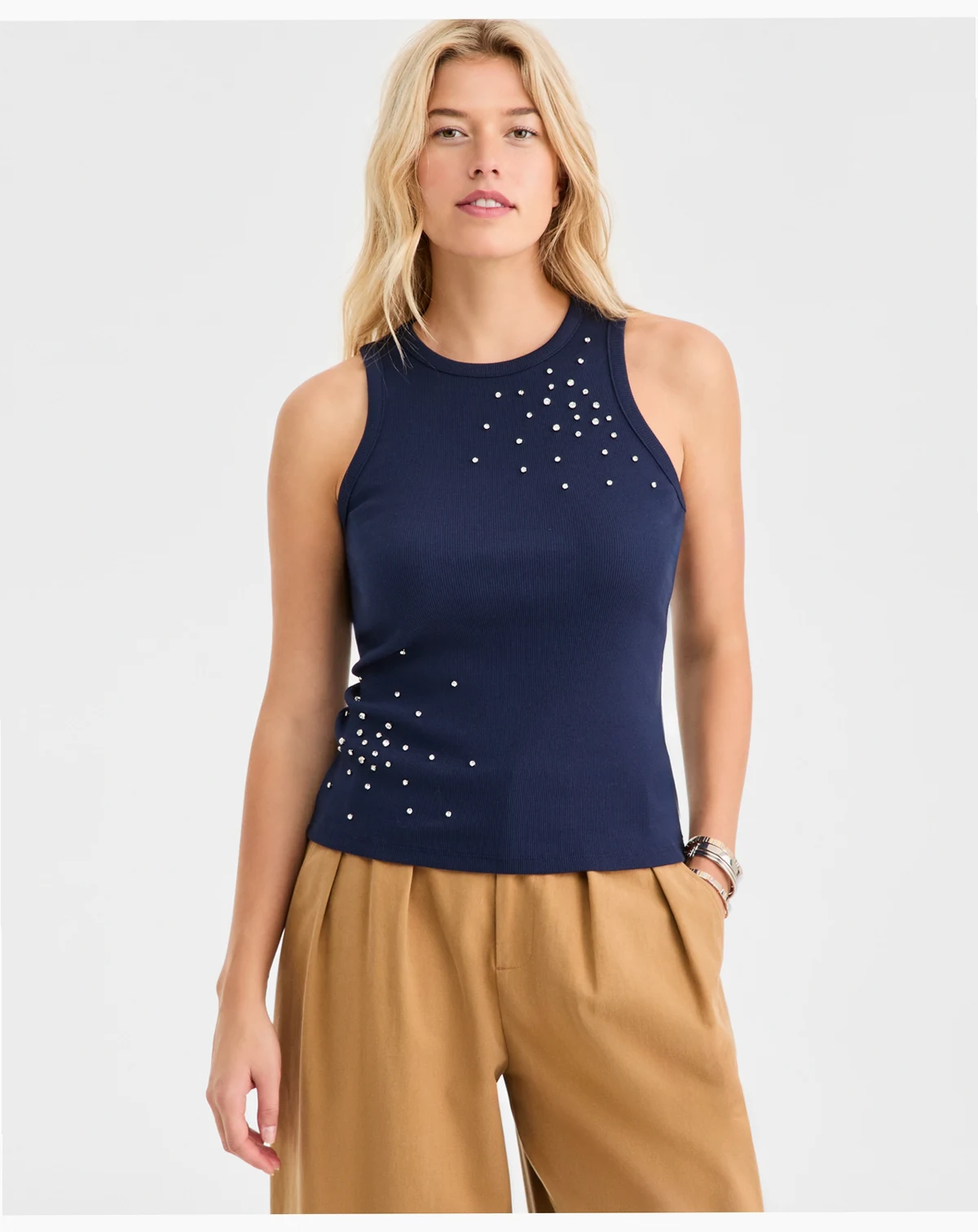 Women's Embellished Ribbed Knit Sleeveless Top, Macy's Exclusive