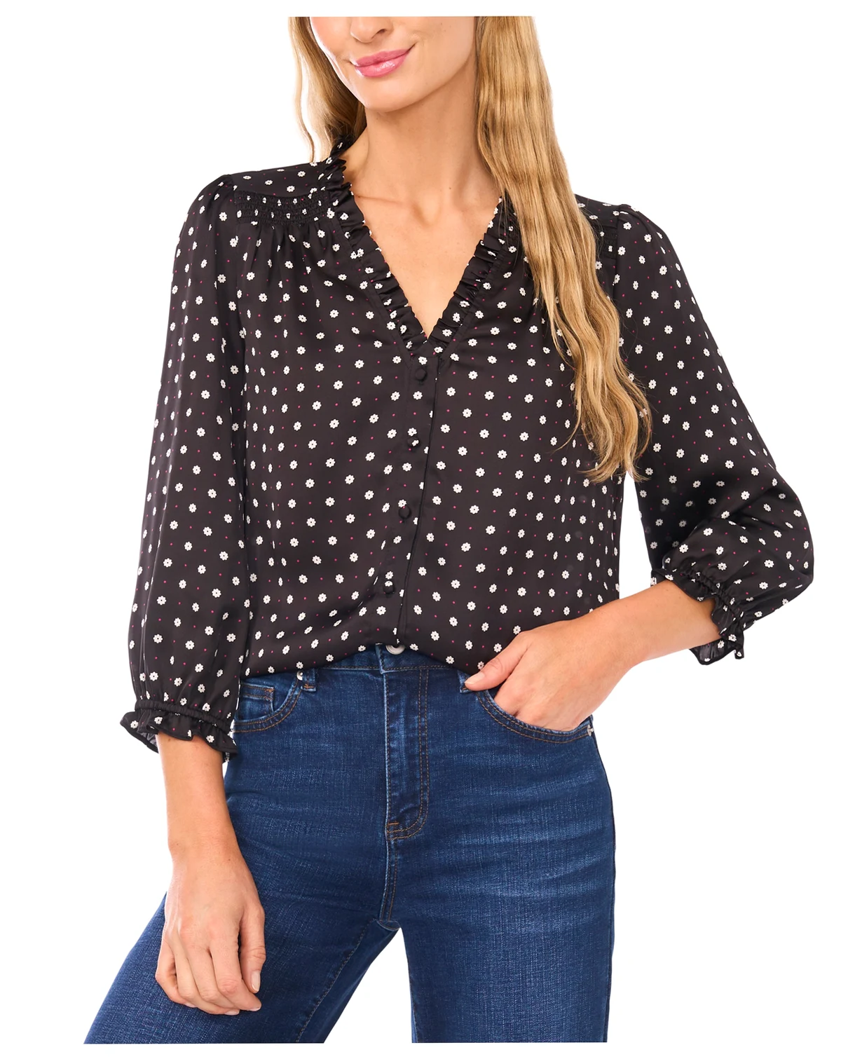 Women's V-Neck Button Front Top