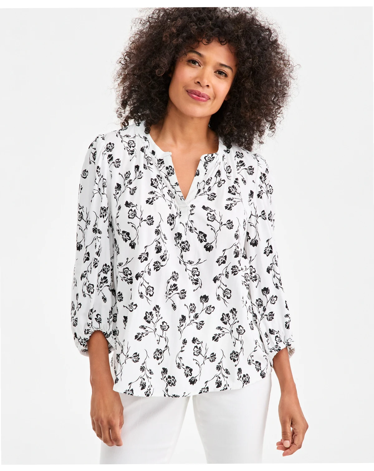 Petite Printed Bubble Sleeve Top, Macy's Exclusive