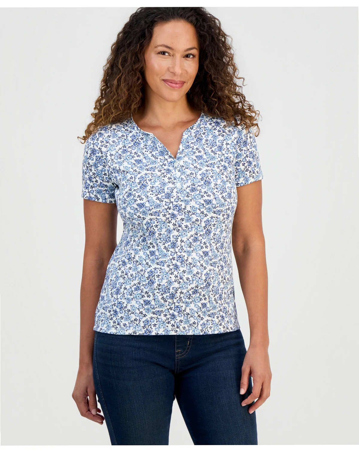Petite Printed Henley Top, Macy's Exclusive