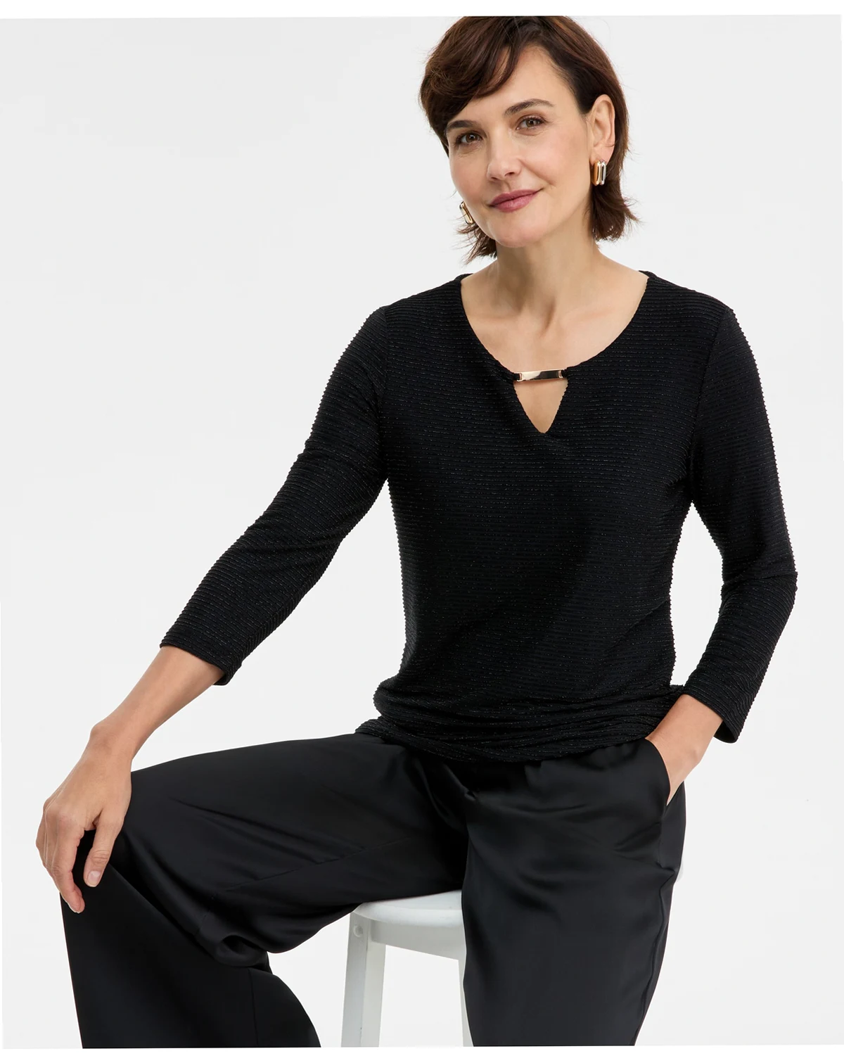 Women's Striped Shine Keyhole Jacquard Top, Macy's Exclusive