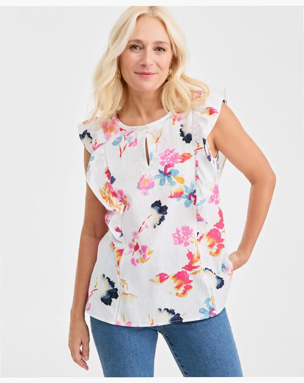 Women's Printed Flutter Sleeve Top, Macy's Exclusive